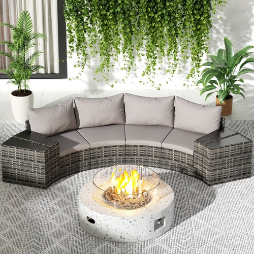 Outdoor Patio Furniture 8 Piece Half-Moon Sectional Round Patio