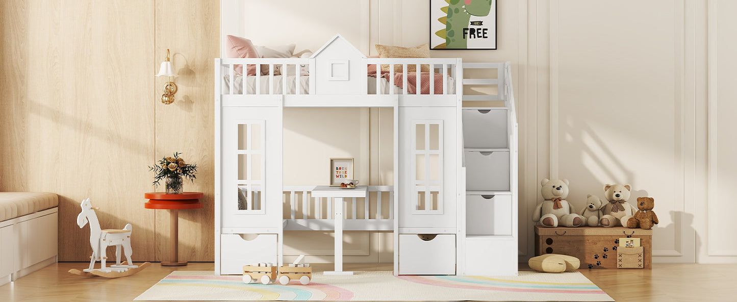 Twin-Over-Twin Bunk Bed with Changeable Table, Bunk Bed Turn into