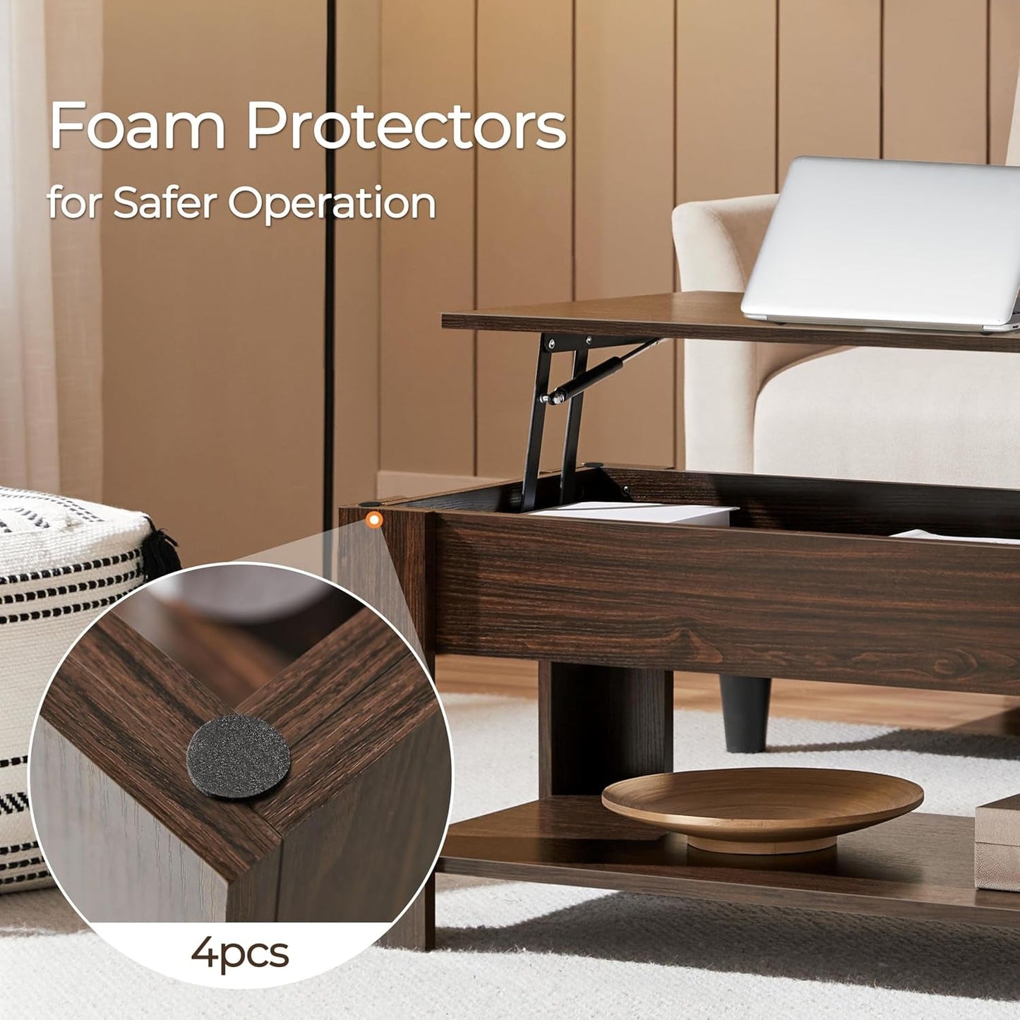 Lift Top Coffee Table with Hidden Compartment and Storage Shelf,