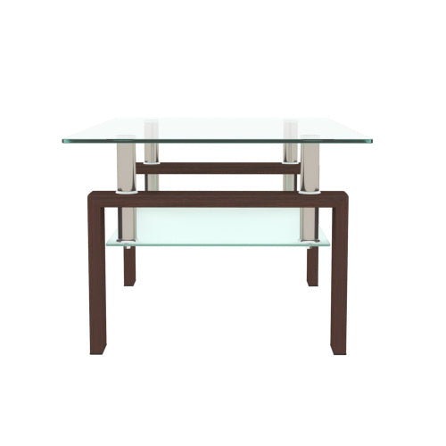 Rectangle Walnut Glass Coffee Table, Clear Coffee Table, Modern Side