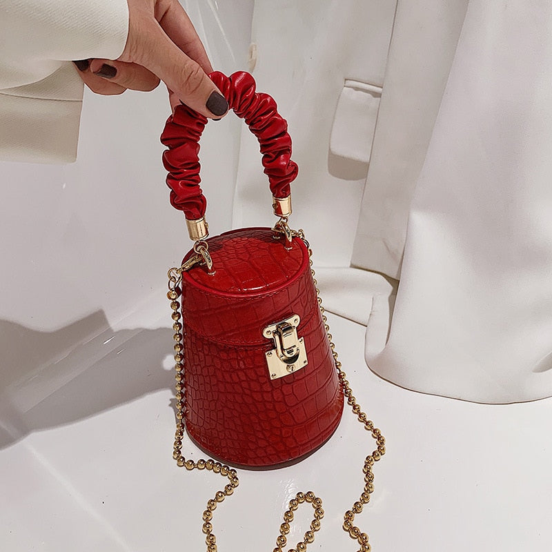 Women's Crocodile Pattern Round Bucket Bag