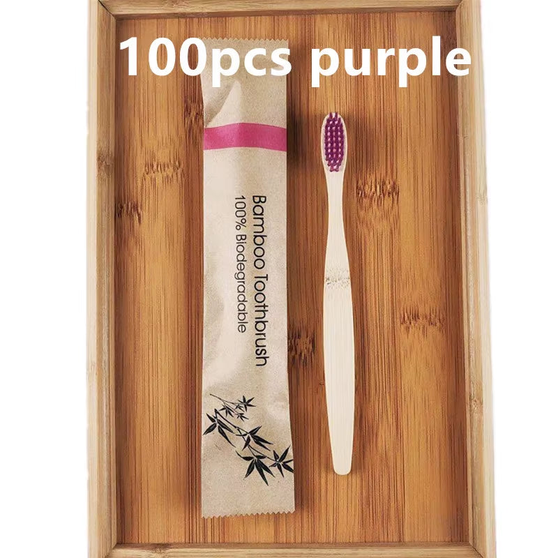 50 / 100 Pcs Customized Laser Engraving Logo Bamboo Toothbrushes Portable Eco Friendly Wooden Tooth Brush for Adults Children