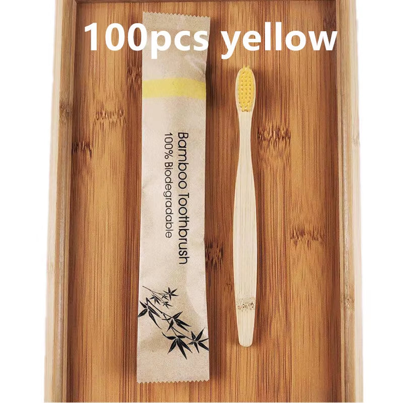50 / 100 Pcs Customized Laser Engraving Logo Bamboo Toothbrushes Portable Eco Friendly Wooden Tooth Brush for Adults Children