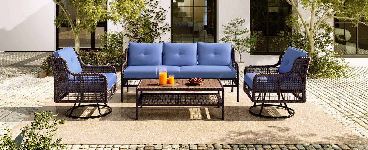 4 Pieces Patio Furniture Set with Swivel Chairs, Outdoor Wicker Sofas
