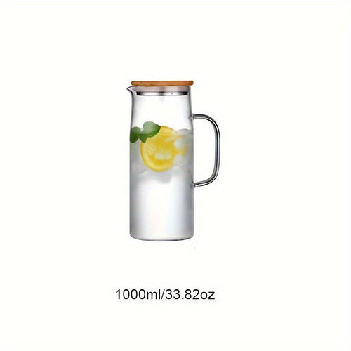 1pc Leak-Proof Glass Pitcher with Bamboo Lid, 1000ml/1500ml - Ideal