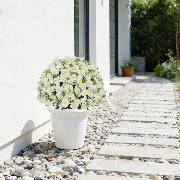 24-Inch Faux Flower Artificial Snow Lotus Potted Plant UV-Resistant