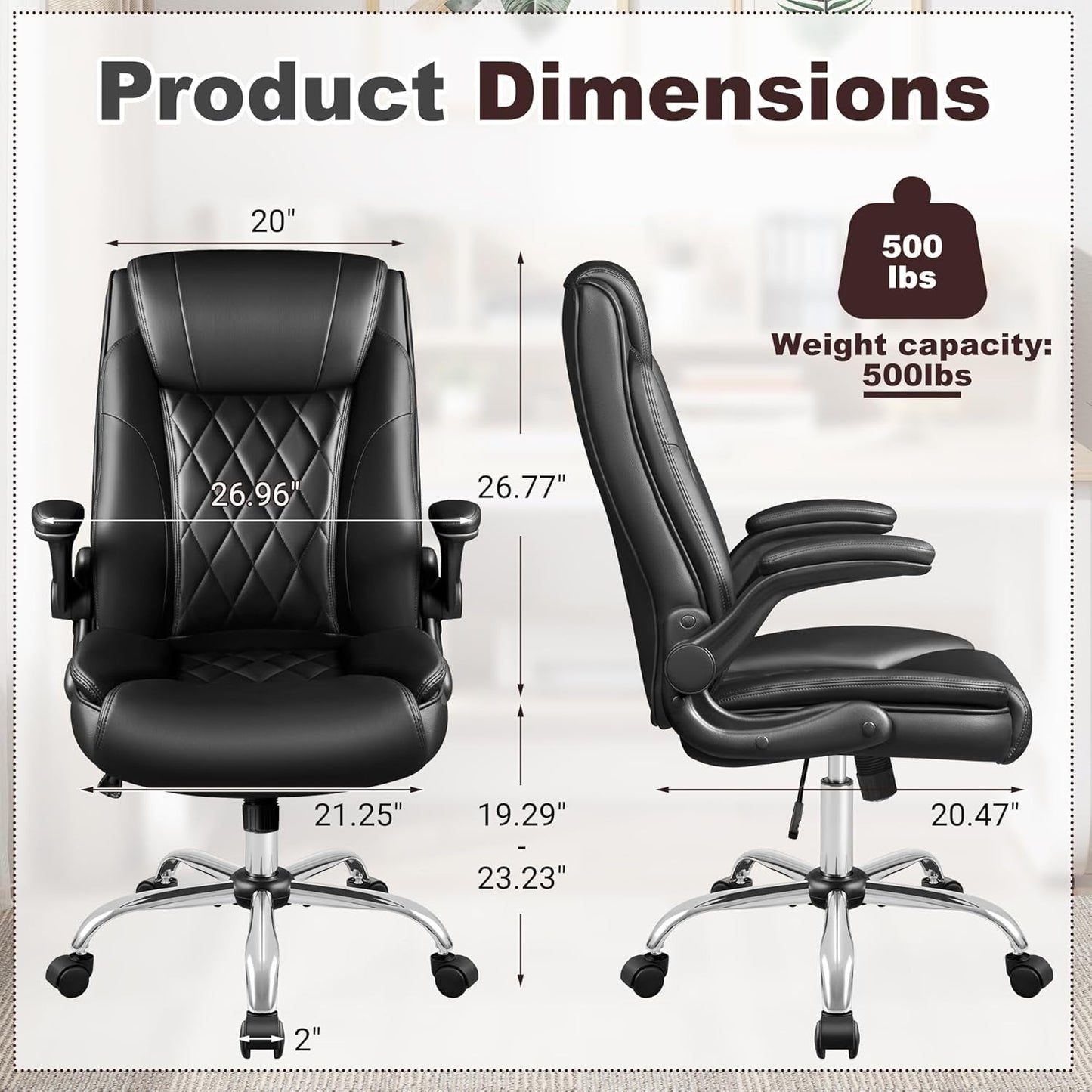 Executive Office Chair, Ergonomic High Back with Adjustable Flip-Up