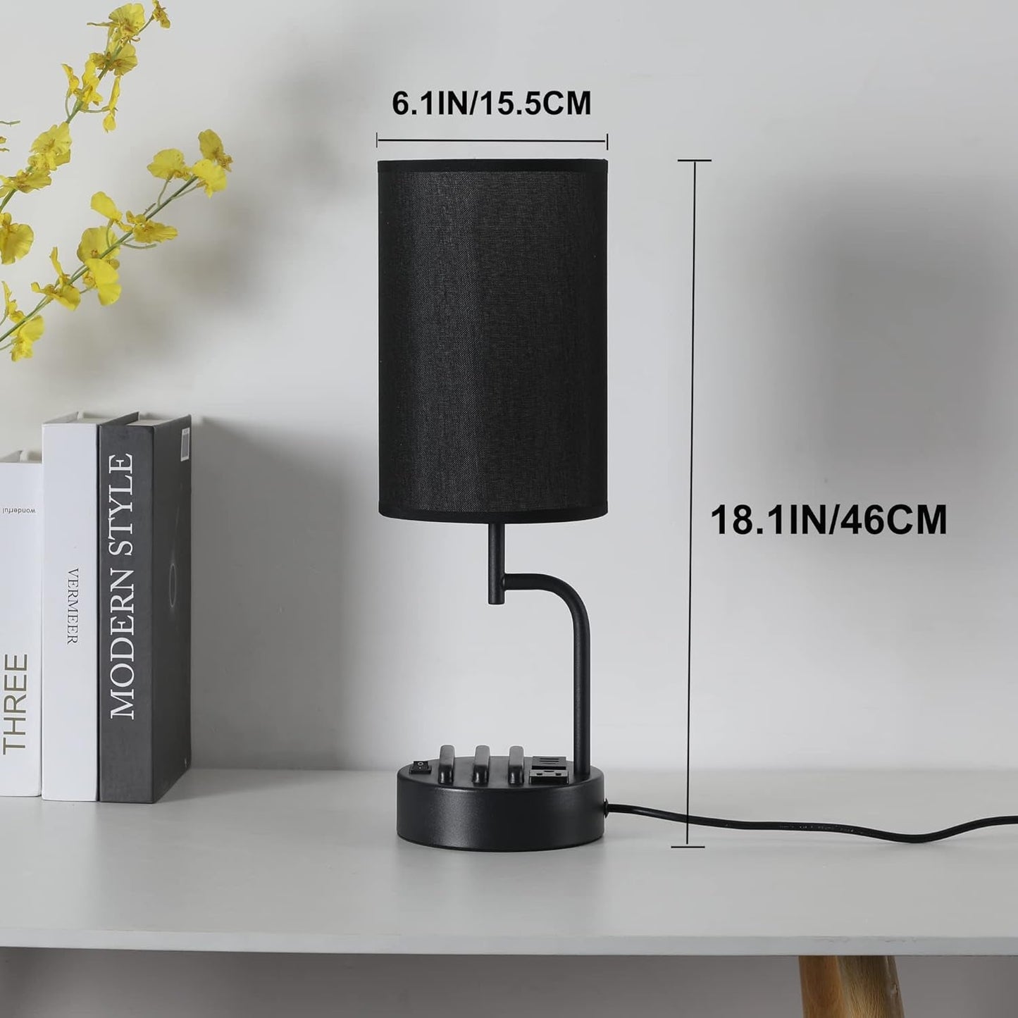 Table Lamp with 3 USB Charging Ports, Modern Desk Lamp with AC Outlet
