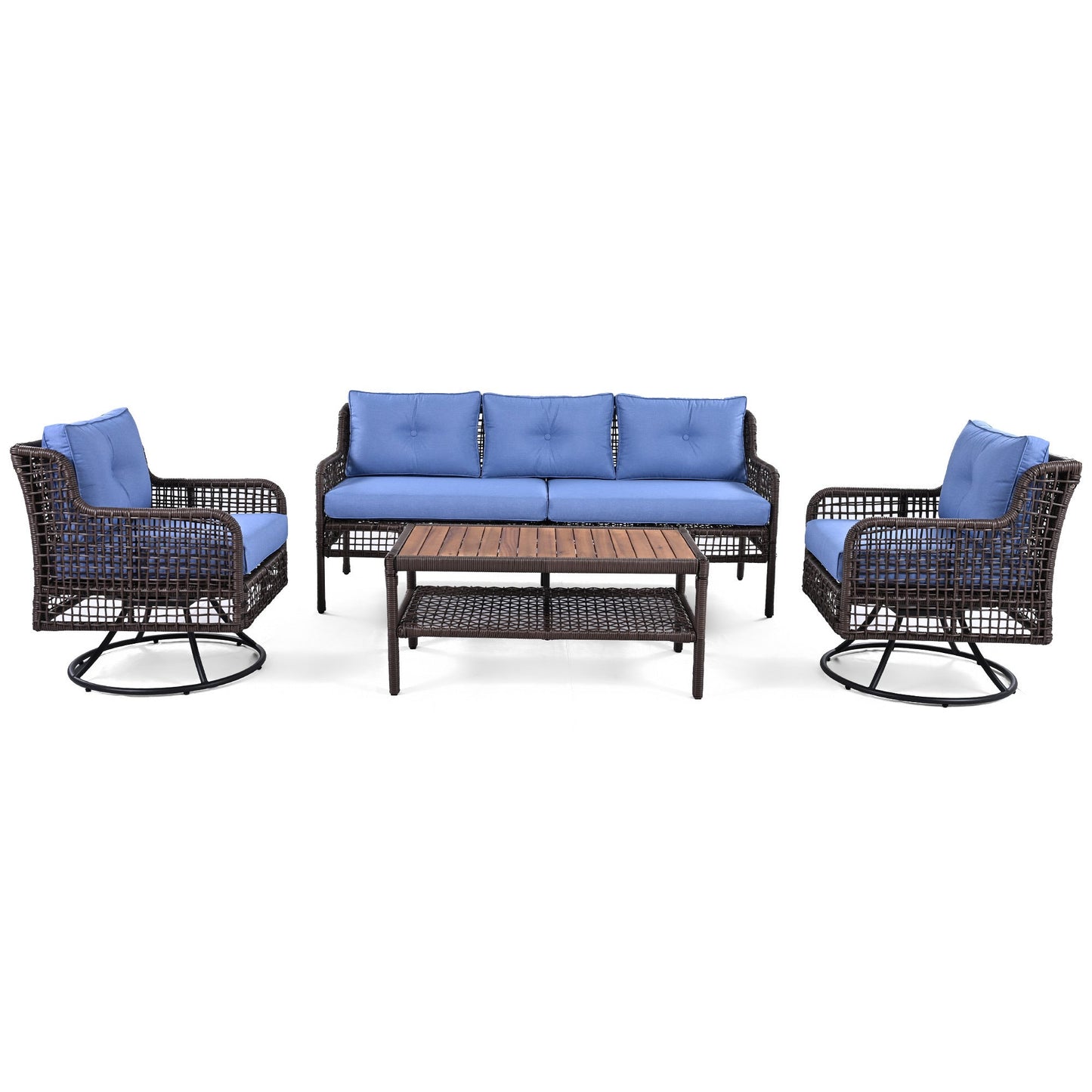 4 Pieces Patio Furniture Set with Swivel Chairs, Outdoor Wicker Sofas