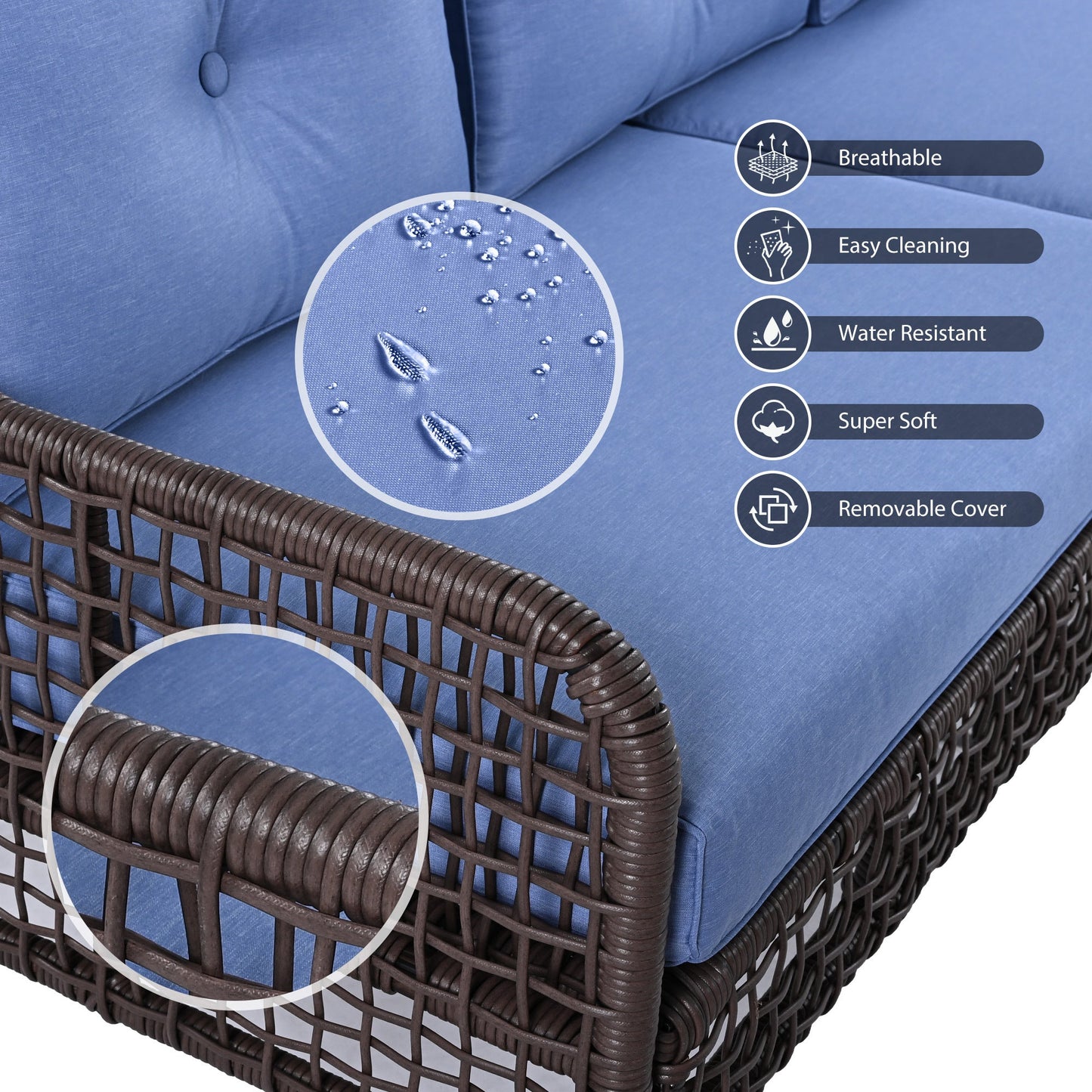 4 Pieces Patio Furniture Set with Swivel Chairs, Outdoor Wicker Sofas