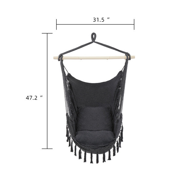 LuneluX – Boho Hanging Chair with Fringe & Cushions (Gray)
