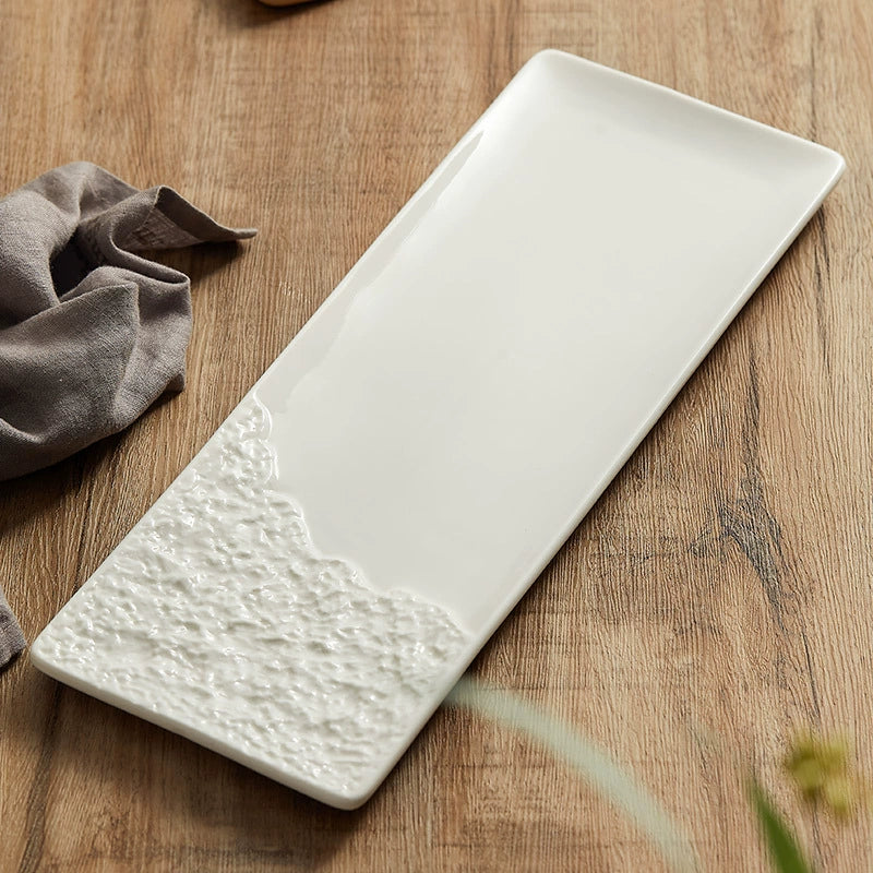 Artisan Stone-Edge Rectangular Ceramic Plate β 14.1" / 18.3"