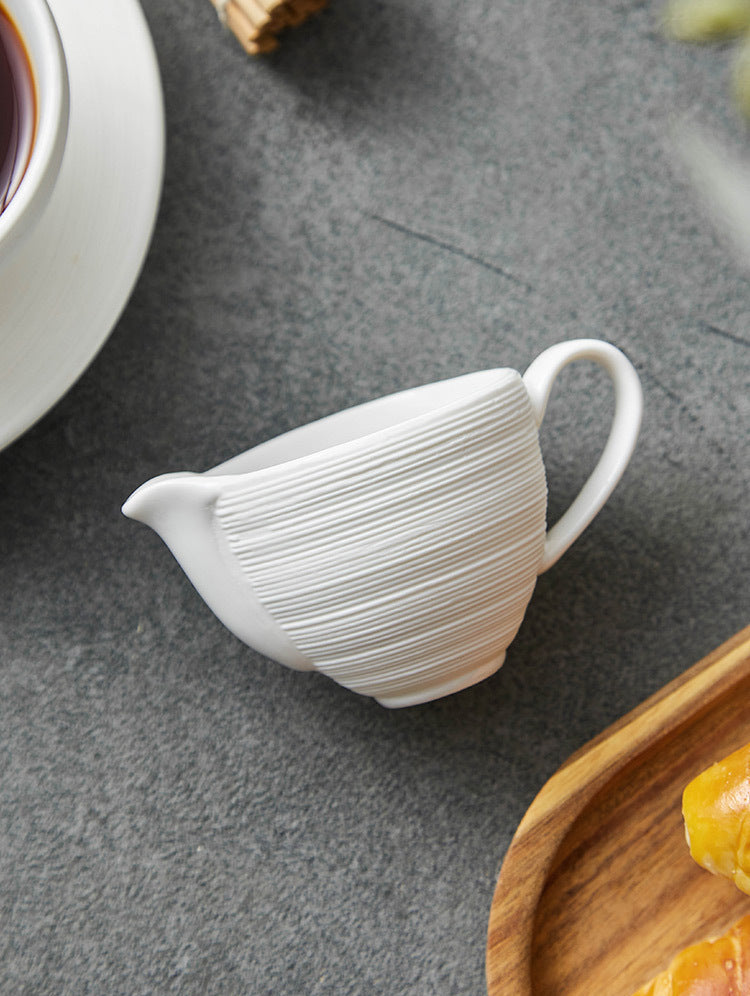 Textured White Ceramic Milk Jug – Minimalist Pouring Cup for Coffee or