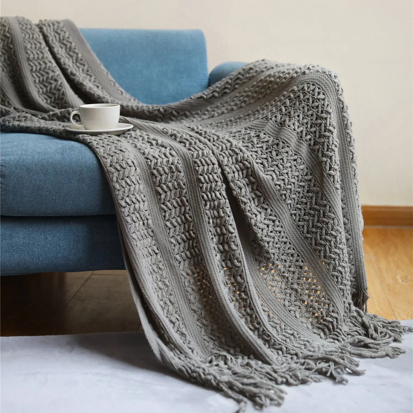 Super Soft Textured Knitted Throw Blanket - Decorative & Cozy
