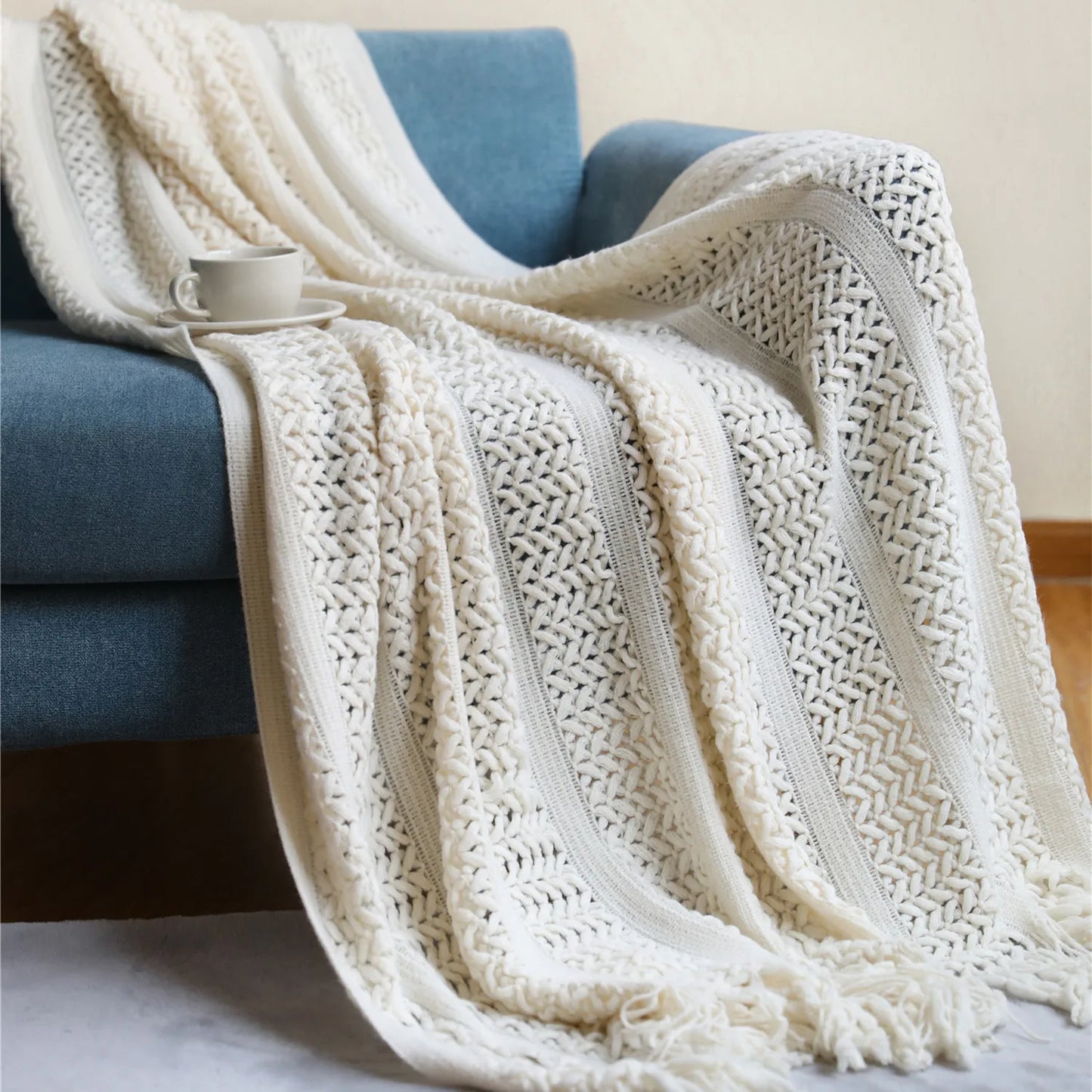 Super Soft Textured Knitted Throw Blanket - Decorative & Cozy