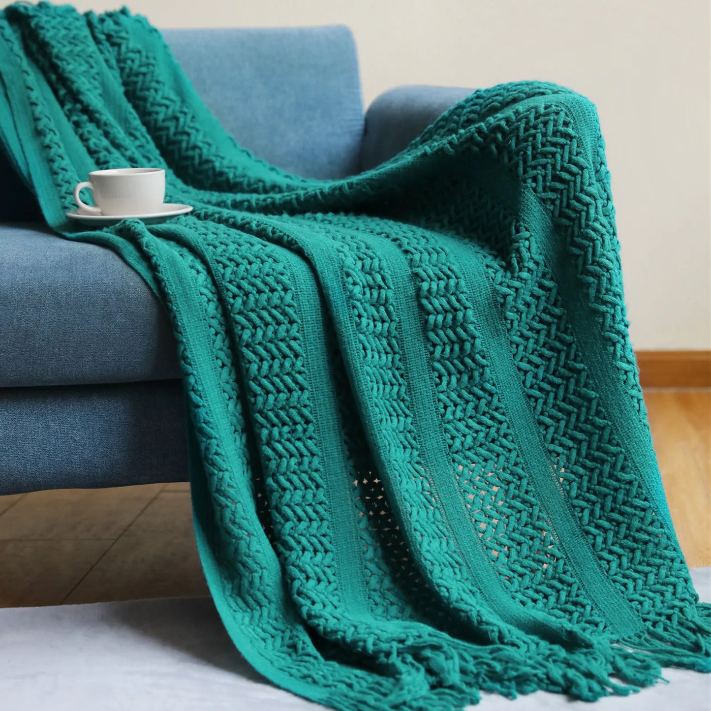 Super Soft Textured Knitted Throw Blanket - Decorative & Cozy