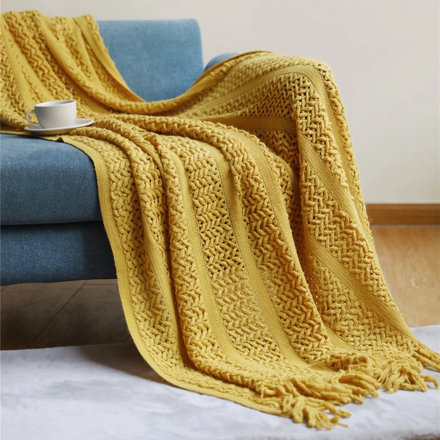 Super Soft Textured Knitted Throw Blanket - Decorative & Cozy