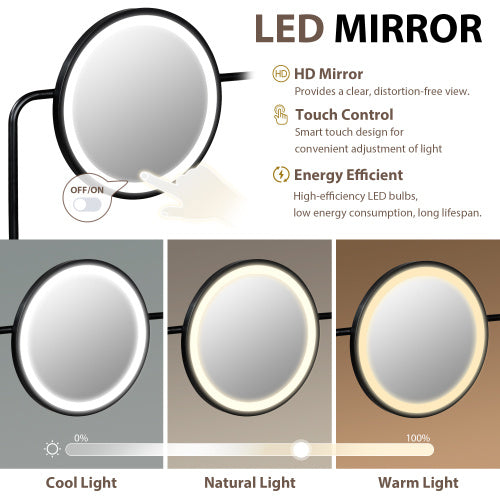 Makeup Vanity Desk With 3-Mode Lighted Mirror Wireless Charging