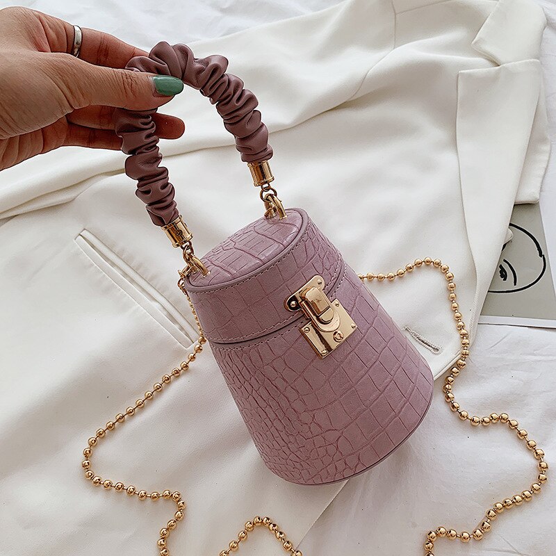 Women's Crocodile Pattern Round Bucket Bag