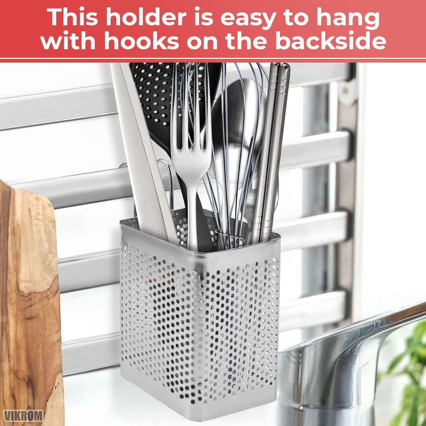 Stainless Steel Utensil Holder for Kitchen Counter Perforated
