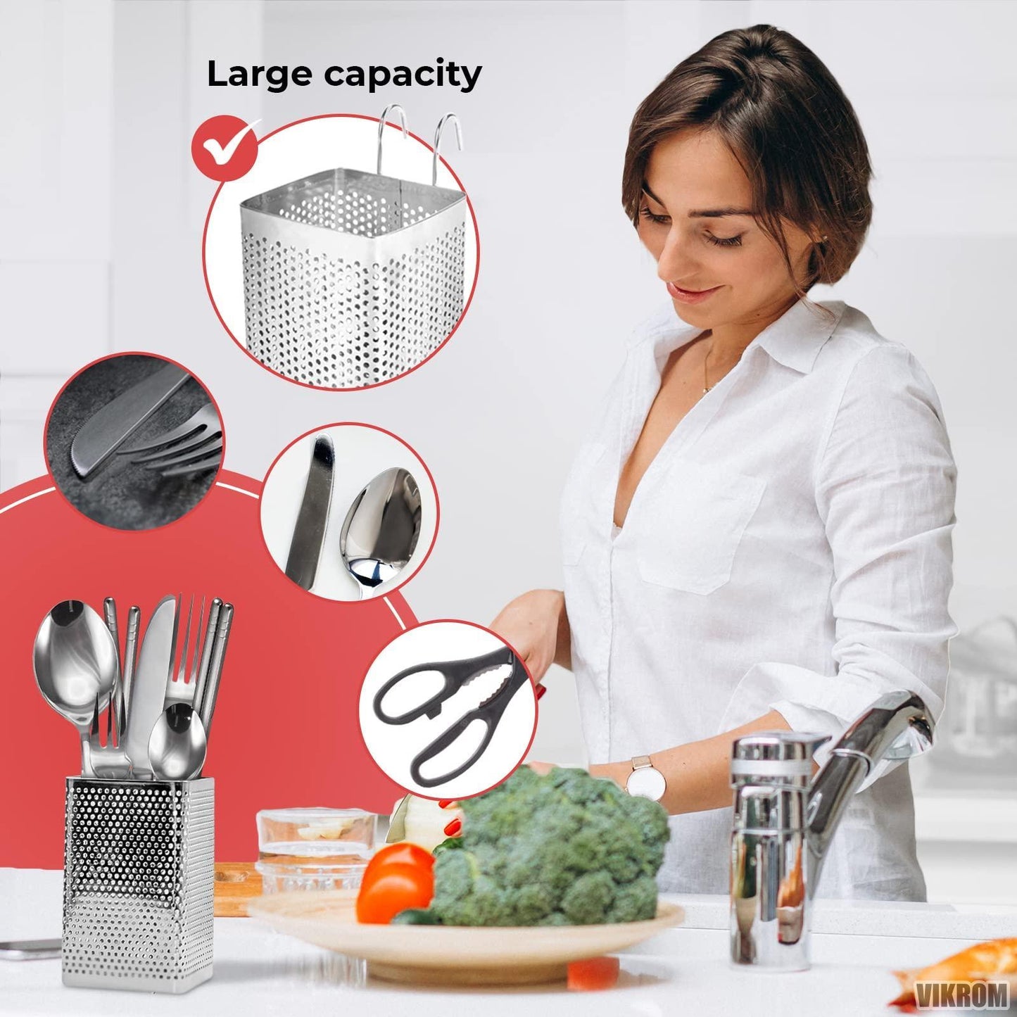 Stainless Steel Utensil Holder for Kitchen Counter Perforated