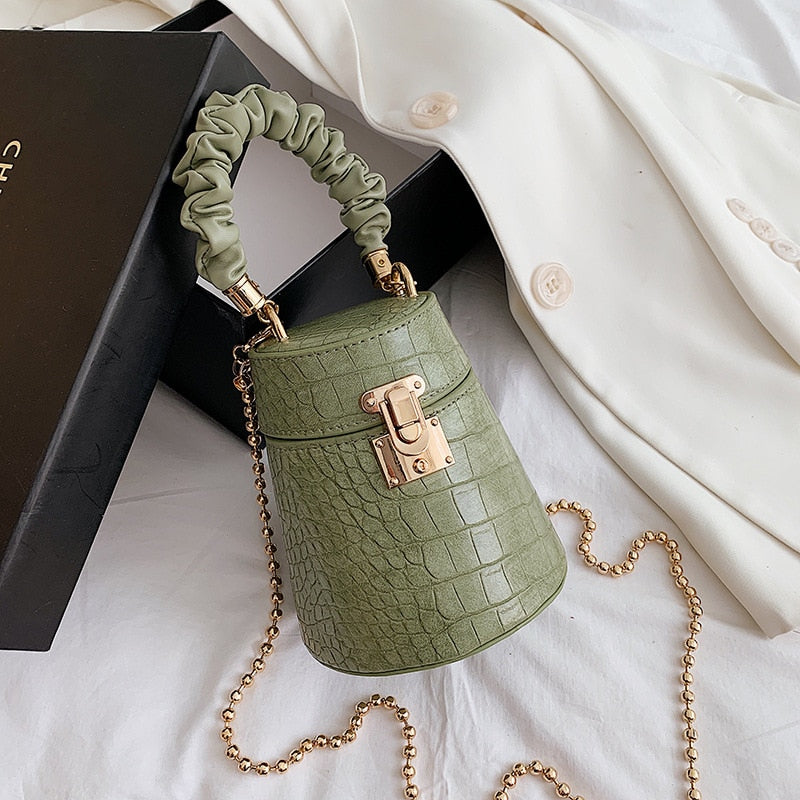 Women's Crocodile Pattern Round Bucket Bag
