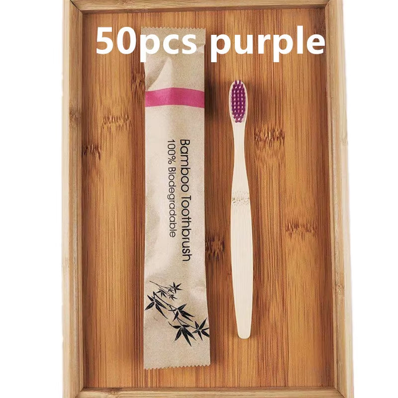 50 / 100 Pcs Customized Laser Engraving Logo Bamboo Toothbrushes Portable Eco Friendly Wooden Tooth Brush for Adults Children