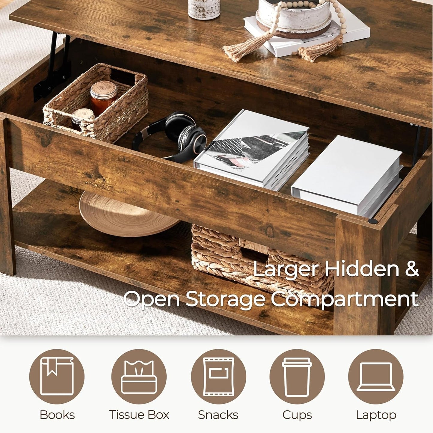 47.5In Lift Top Coffee Table with Hidden Storage