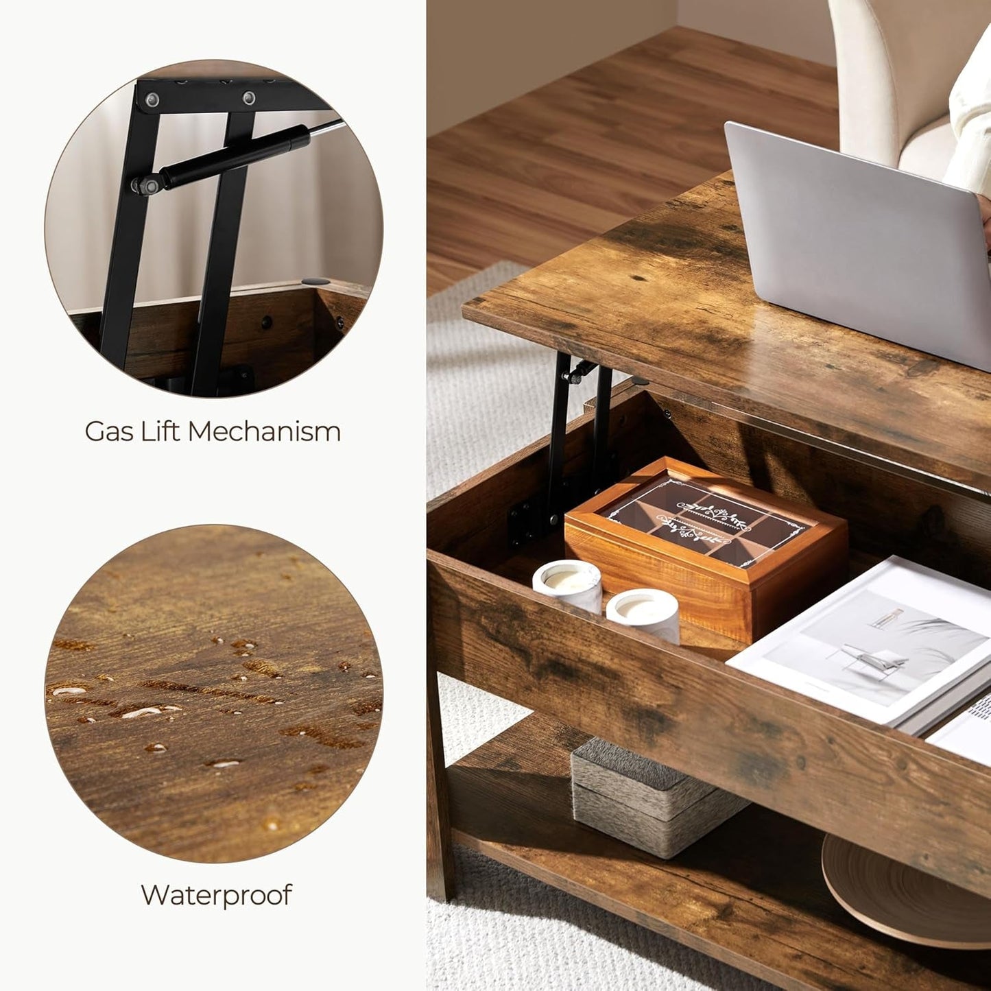 47.5In Lift Top Coffee Table with Hidden Storage