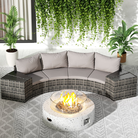 Outdoor Patio Furniture 8 Piece Half-Moon Sectional Round Patio