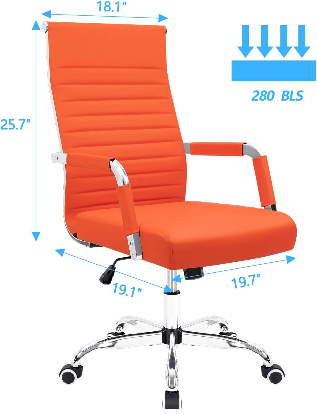 Ribbed Office Desk Chair Mid-Back Leather Executive Conference Task