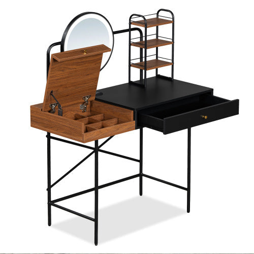 Makeup Vanity Desk With 3-Mode Lighted Mirror Wireless Charging