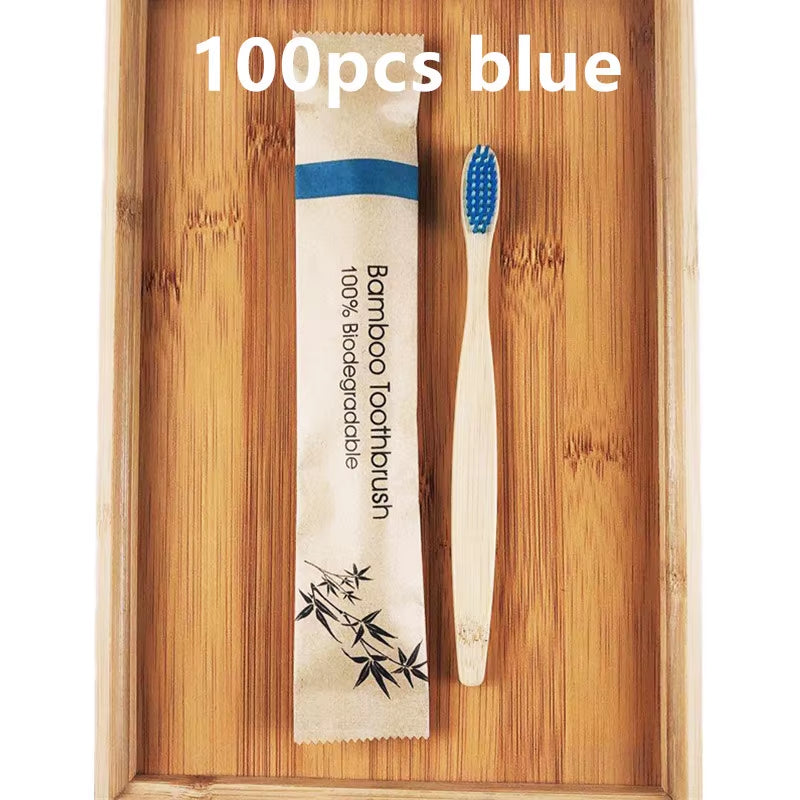 50 / 100 Pcs Customized Laser Engraving Logo Bamboo Toothbrushes Portable Eco Friendly Wooden Tooth Brush for Adults Children
