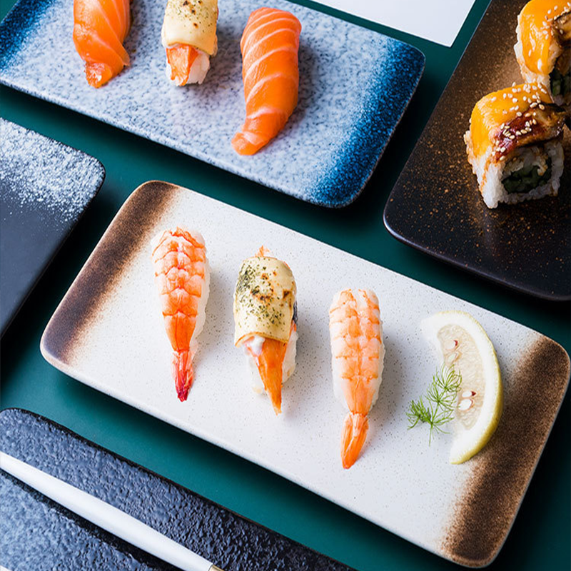 Modern Rectangular Sushi Plate｜High-Fired Ceramic Sushi Serving Plate