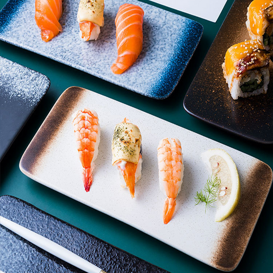 Modern Rectangular Sushi Plate｜High-Fired Ceramic Sushi Serving Plate