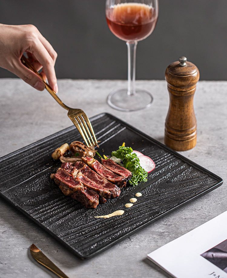 Modern Square Ceramic Dinner Plate｜High-Fired Stone-Texture Ceramic