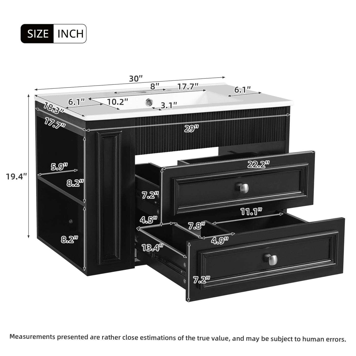 30'' Wall Mounted Bathroom Vanity, Floating Bathroom Storage Cabinet