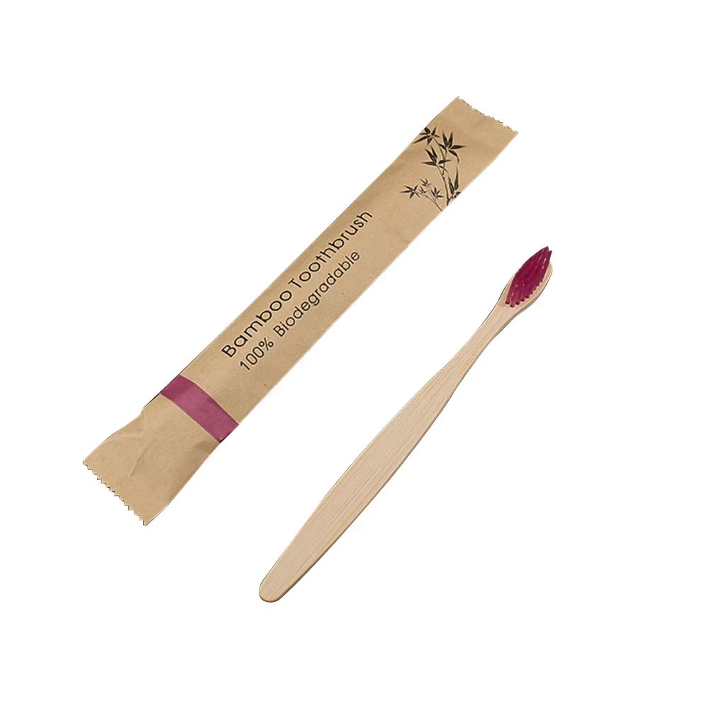 50 / 100 Pcs Customized Laser Engraving Logo Bamboo Toothbrushes Portable Eco Friendly Wooden Tooth Brush for Adults Children
