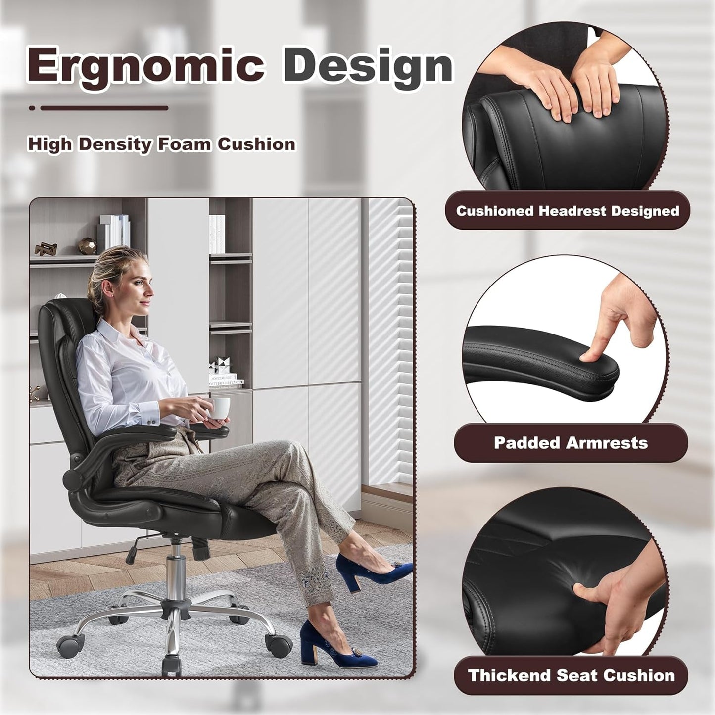 Executive Office Chair, Ergonomic High Back with Adjustable Flip-Up