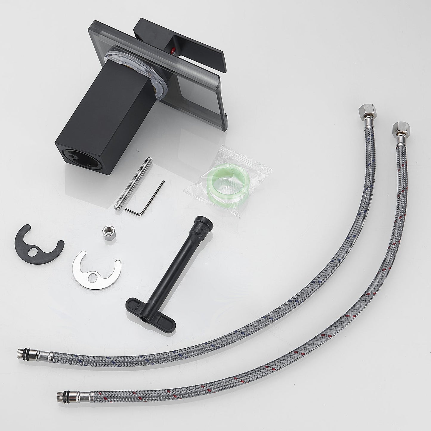 Bathroom Sink Faucet LED Light 3 Colors Changing Waterfall Glass Spout