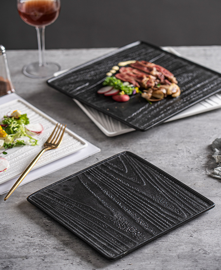 Modern Square Ceramic Dinner Plate｜High-Fired Stone-Texture Ceramic