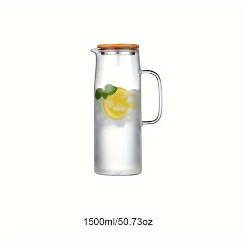1pc Leak-Proof Glass Pitcher with Bamboo Lid, 1000ml/1500ml - Ideal
