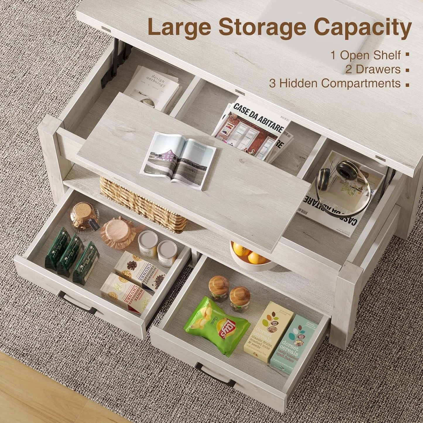 Coffee Table Lift Top, Multi-Function Dining and Storage