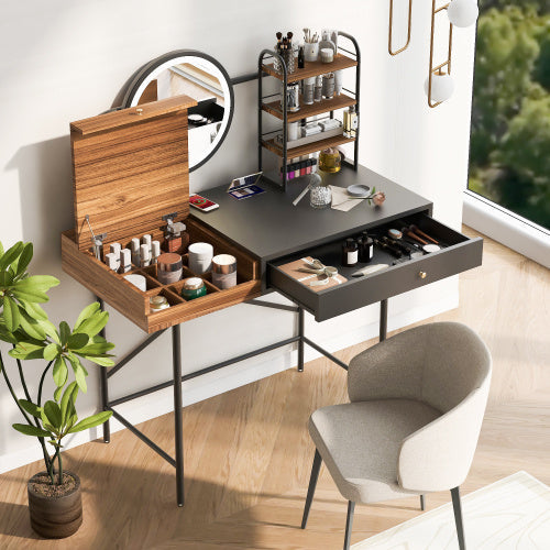 Makeup Vanity Desk With 3-Mode Lighted Mirror Wireless Charging