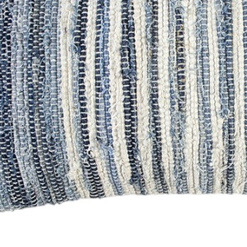 14" X 26" Denim Blue And Ivory Cotton Throw Pillow with Tassels And