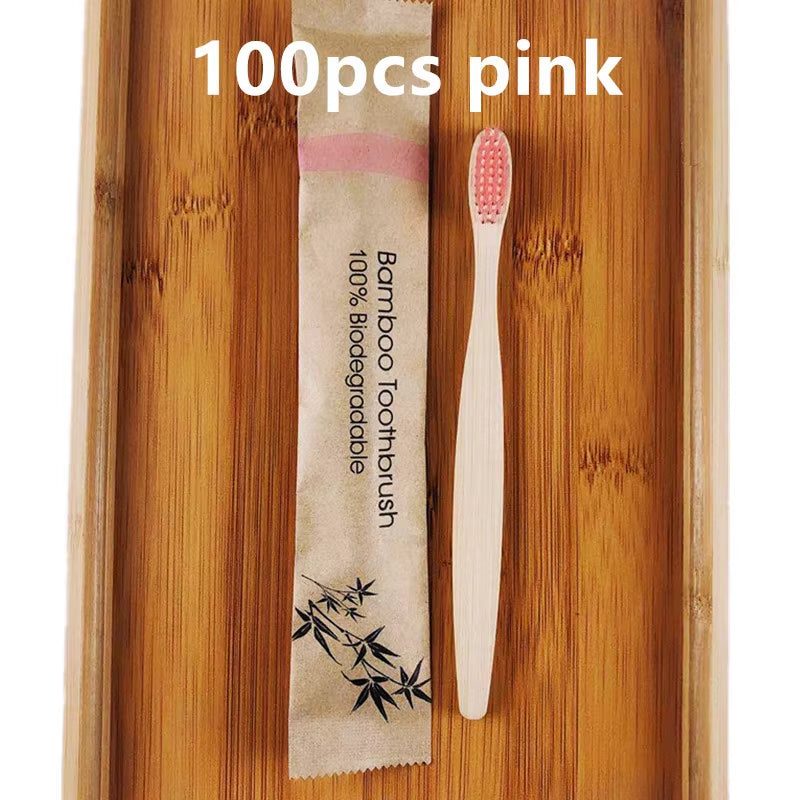 50 / 100 Pcs Customized Laser Engraving Logo Bamboo Toothbrushes Portable Eco Friendly Wooden Tooth Brush for Adults Children