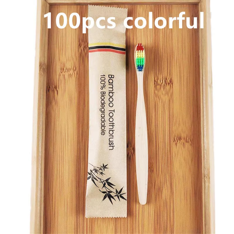 50 / 100 Pcs Customized Laser Engraving Logo Bamboo Toothbrushes Portable Eco Friendly Wooden Tooth Brush for Adults Children