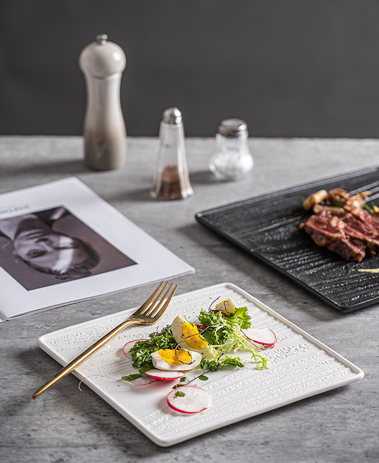 Modern Square Ceramic Dinner Plate｜High-Fired Stone-Texture Ceramic