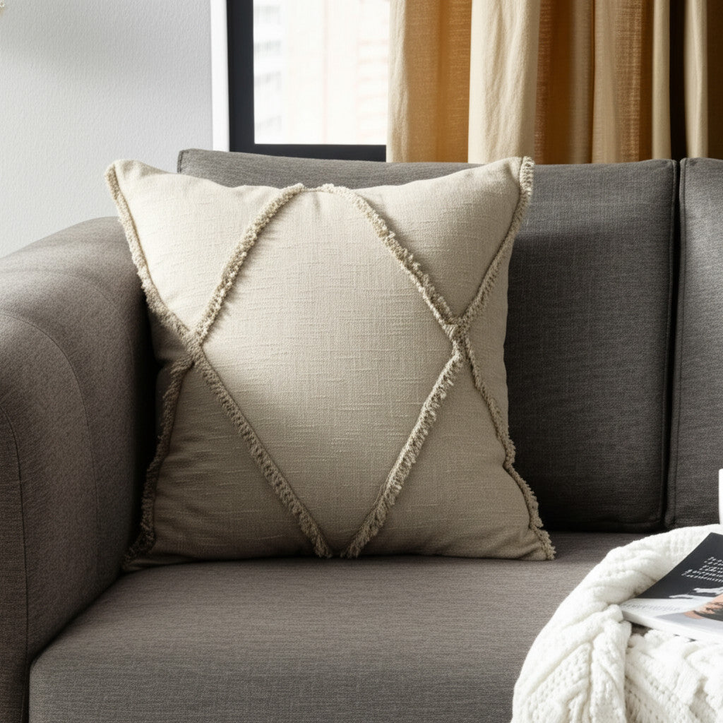 20" Taupe Cotton Throw Pillow