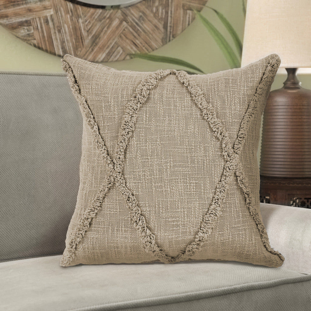 20" Taupe Cotton Throw Pillow